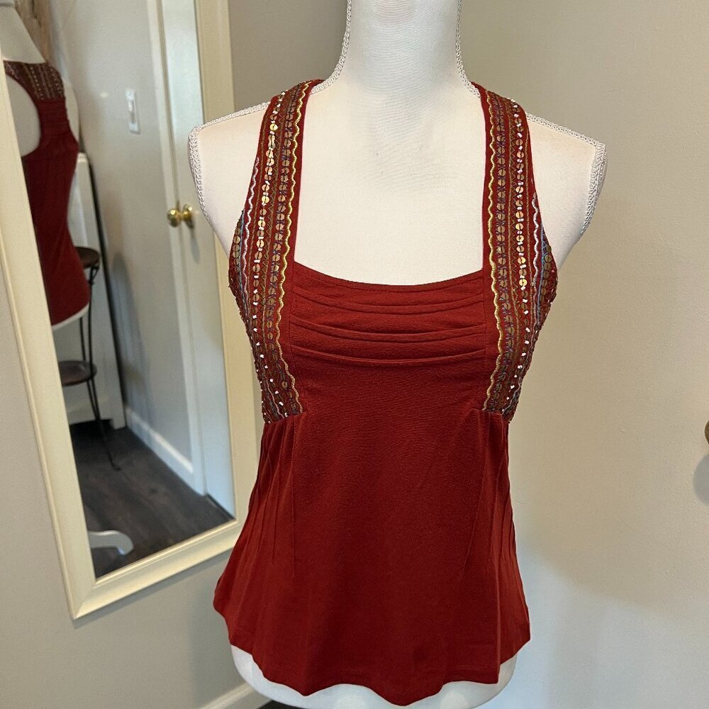 Boston Proper Rust Embroidered Sequined Racerback Tank Top, Size XS